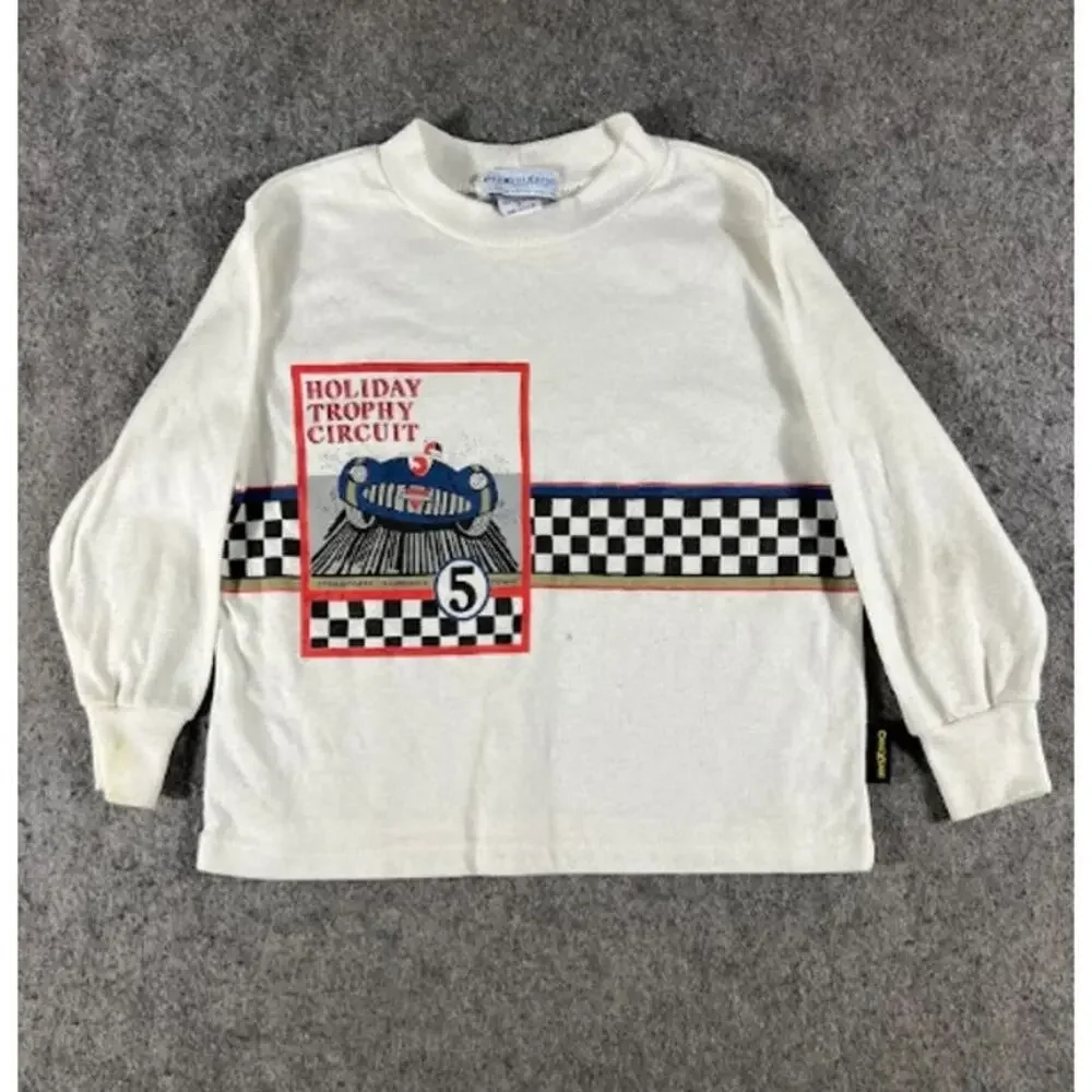 VTG 80s 90s OshKosh BGosh Racing Long Sleeve Shirt Toddler Kids 5 Trophy Circuit